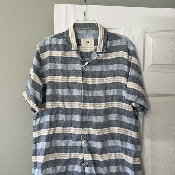 Folk Men's Linen Blend Striped Button-Down Shirt size Large - Picture 1 of 9